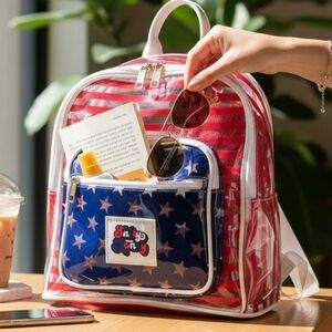 Salty Honey Clear Backpack – Stars & Stripes Patriotic Design – 11x10x5